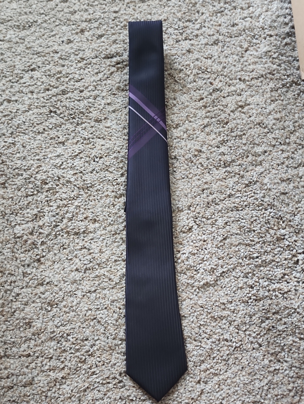 Classic Black Tie with Purple Accent Stripes